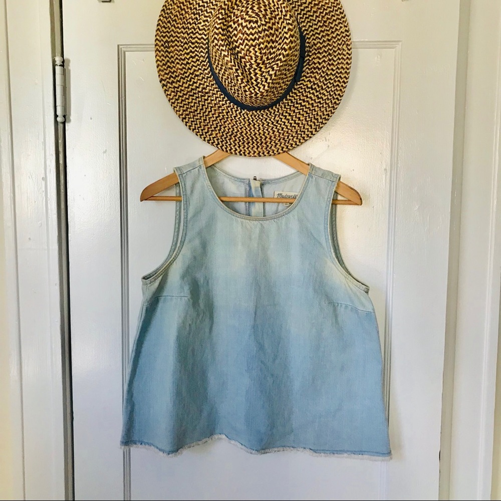 MADEWELL acid washed denim crop tank w tulip back